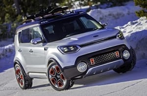 Vista frontal de tres cuartos del prototipo Kia Trail'ster